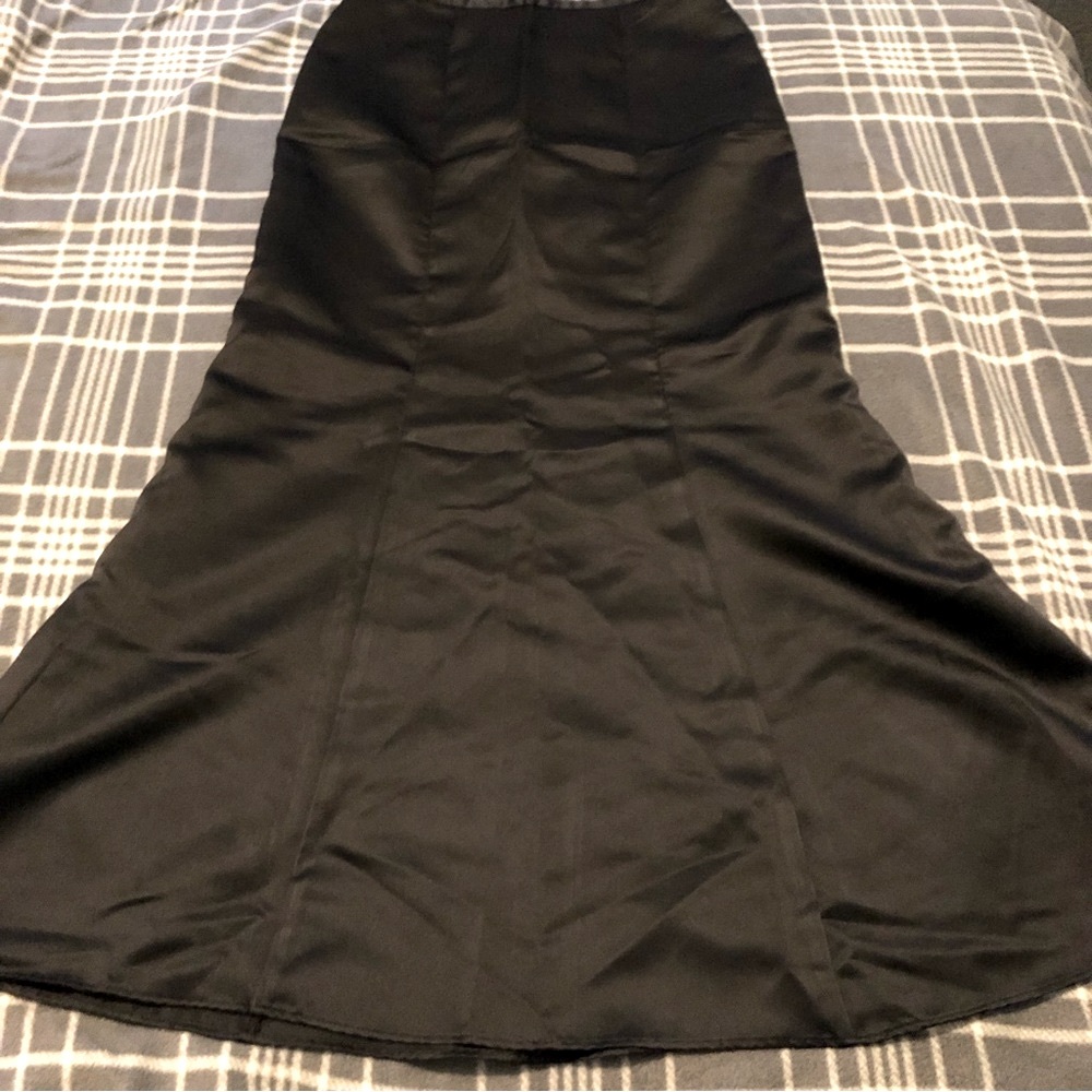 Black Satin Mermaid Flare Maxi Skirt Invisible Zipper Size Small